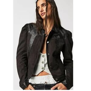 New Free People JAKETT Ariel Twill Jacket $298 LARGE BROWN Relaxed Button Front